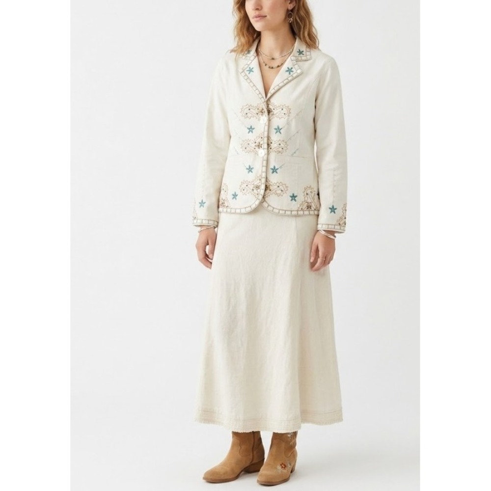Vintage‎ New Identity Embroidered Boho White Jeans Jacket Medium
